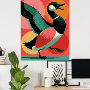 Midcentury Modern Ente Fette Geometrische Kunst Poster