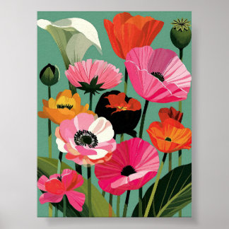 Midcentury-Modern-Mohn-Blumen-Wandkunst Poster