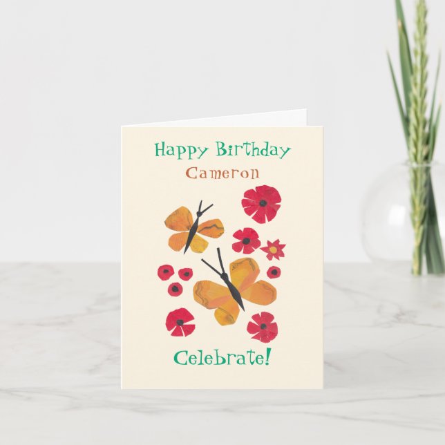 MidCentury Modern Orange Butterfly Niedliche Gebur Karte (Vorderseite)