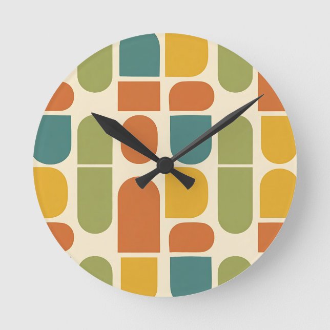 Midcentury Modern Organic Shapes Pattern Runde Wanduhr (Vorderseite)