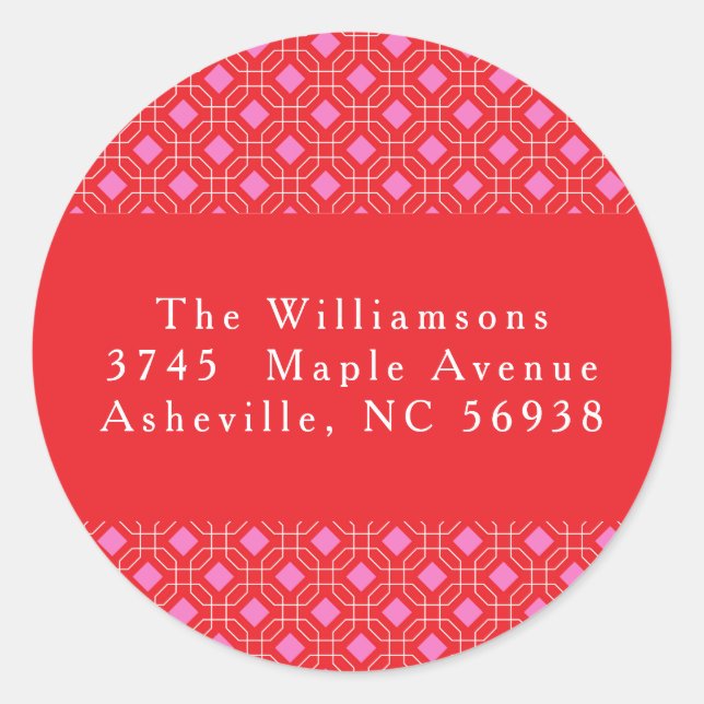 MidCentury Red Pink Niedliche Weihnachtsfeier Rück Runder Aufkleber (Vorderseite)