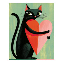 Midcentury Schwarze Katzenherz Salbeigrün