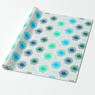 Midcentury-Sonnenstrahl-Design in Blautönen Geschenkpapier