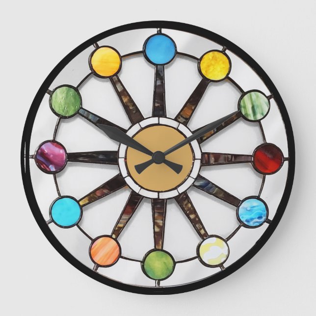 Midcentury stained glass clock große wanduhr (Vorderseite)