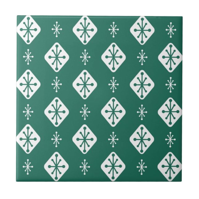 Midcentury Starbursts Diamonds Teal Fliese (Vorderseite)