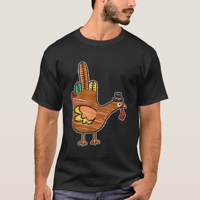 Middle Finger Erntedank Turkey Kids Bird Drawin T-Shirt (Vorderseite)
