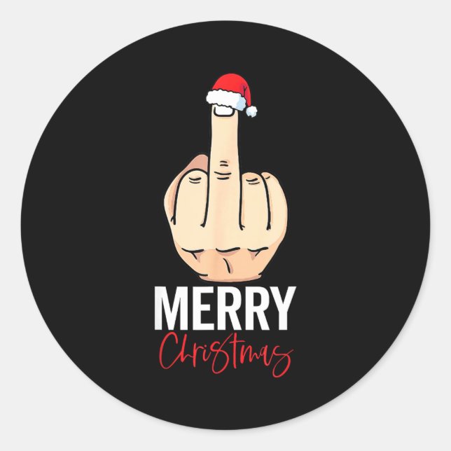 Middle Finger Merry Christmas  Runder Aufkleber (Vorderseite)