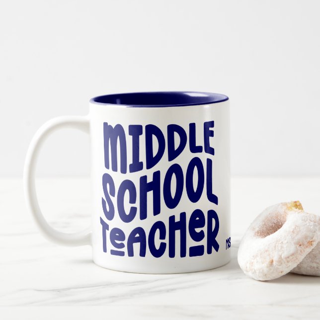 Middle School Teacher Dark Blue Typography Zweifarbige Tasse (Mit Donut)