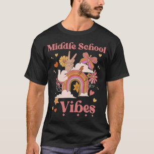 Middle School Vibes Groovy Retro Girl Boho Rainbow T-Shirt