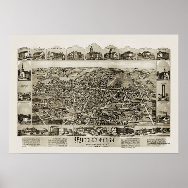 Middleborough, MA Panoramic Map - 1889 Poster (Vorne)