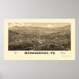 Middlebury, panoramische Karte VT - 1886 Poster