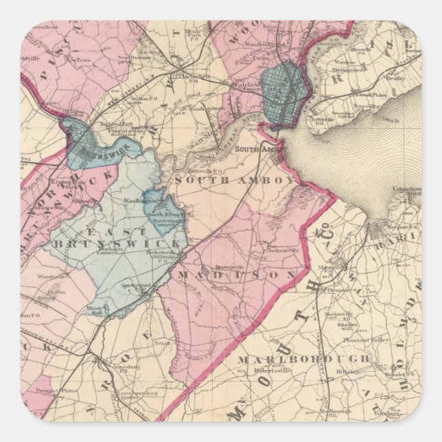 Middlesex Landkreis, NJ Quadratischer Aufkleber (Vorderseite)