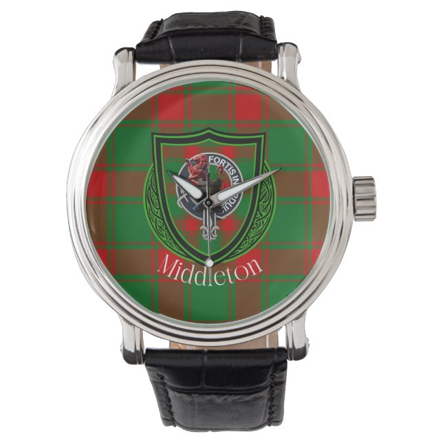 Middleton Scottish Clan Tartan & Crest Armbanduhr (Vorderseite)