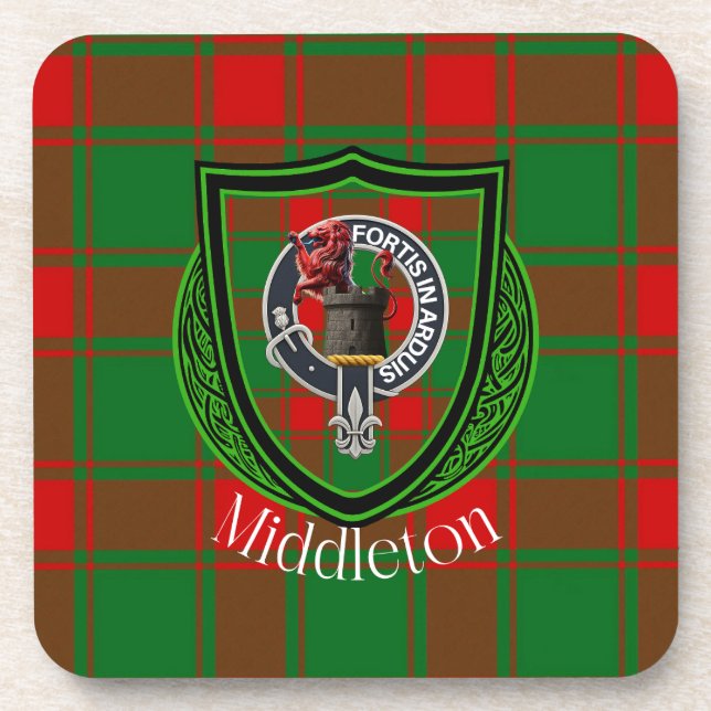 Middleton Scottish Clan Tartan & Crest Getränkeuntersetzer (Vorderseite)