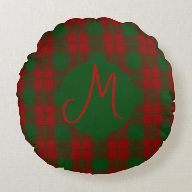 Middleton Tartan Mit Monogramm Rundes Kissen (Vorderseite)