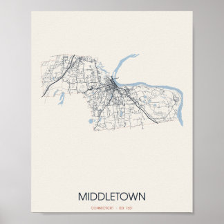 Middletown Connecticut Straßenkarte Poster