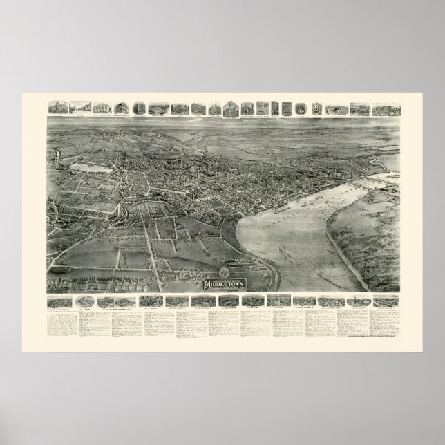 Middletown, CT Panoramic Map - 1915 Poster (Vorne)