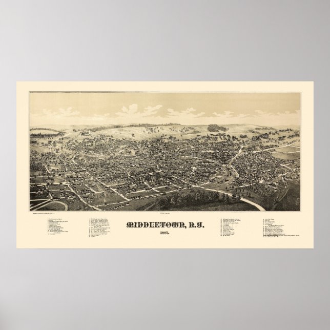 Middletown, NY Panoramic Map - 1887 Poster (Vorne)