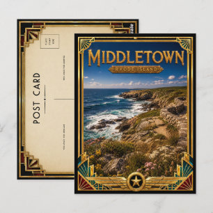 Middletown Rhode Island Vintage Art Deco Golden Postkarte