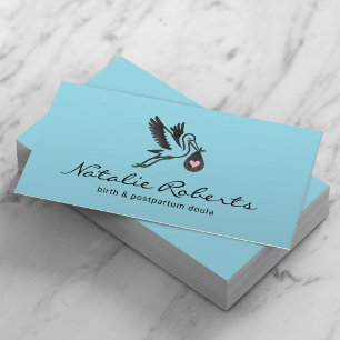 Midfrau Doula Birth Coach Stork Logo Blue Visitenkarte