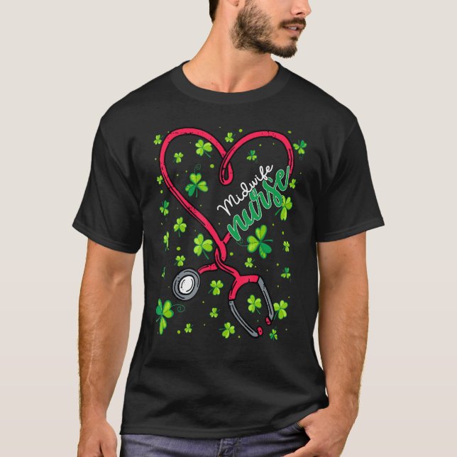 Midfrau Nurse St Patricks Day Liebe Stethoscope Rn T-Shirt (Vorderseite)