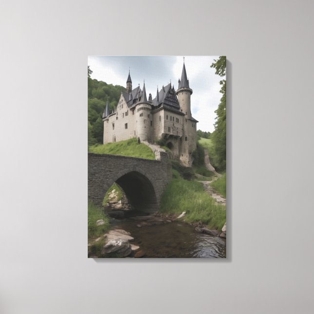 Midieval Castle by a Stream Leinwanddruck (Vorderseite)