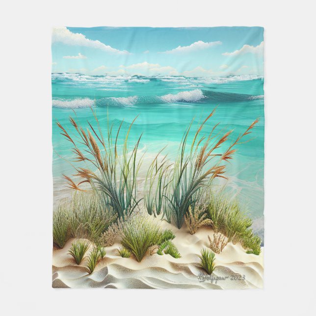 MidJourney AI Seashore Scene Fleece Blanket (Vorderseite)