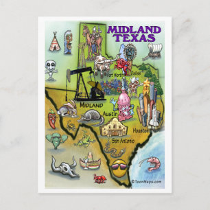 Midland Texas Cartoon Map Postkarte