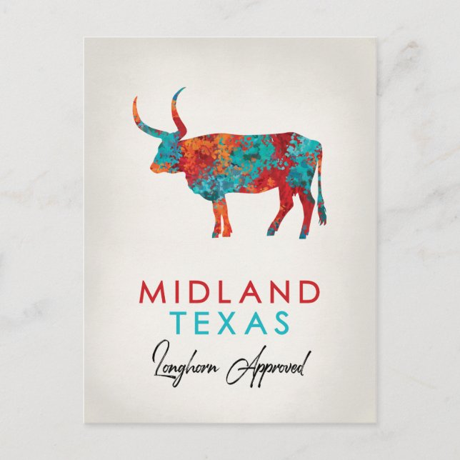 Midland Texas Colorful Longhorn Postkarte (Vorderseite)