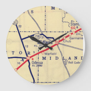 Midland Texas Vintage Karte Große Wanduhr