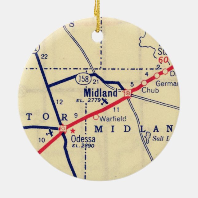 Midland TX 1948 Karte Keramik Ornament (Hinten)