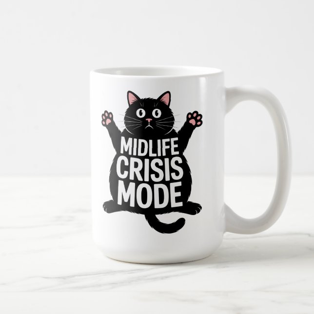 Midlife Crisis Mode Fat Black Cat Humor Kaffeetasse (Rechts)