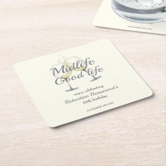 Midlife Good Life Elegant Wine Glass 50th Birthday Rechteckiger Pappuntersetzer (angewinkelt)