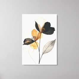 Midnight & Amber Bloom: Modern Minimalist Botanica Leinwanddruck