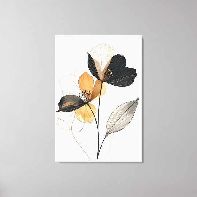 Midnight & Amber Bloom: Modern Minimalist Botanica Leinwanddruck (Vorderseite)
