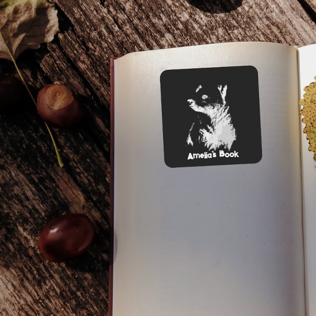 Midnight Bear Cub Book Stticker Quadratischer Aufkleber (Von Creator hochgeladen)