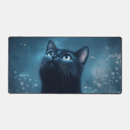 Midnight Black Cat Stargazing Night Sky Schreibtischunterlage