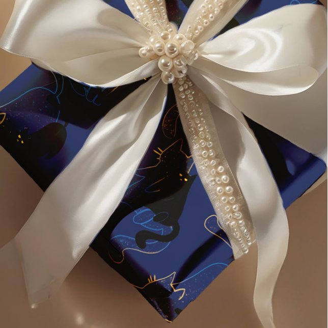 Midnight Black Cats– modern minimal Pattern Geschenkpapier (Von Creator hochgeladen)