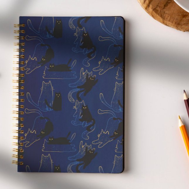Midnight Black Cats– modern minimal Pattern Notizbuch (Von Creator hochgeladen)