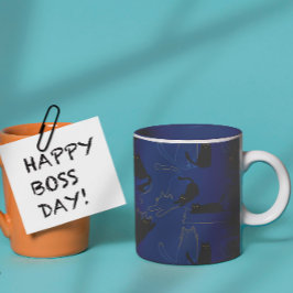 Midnight Black Cats– modern minimal Pattern Zweifarbige Tasse