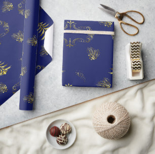 Midnight Blau und Gold Dekoratives Weihnachten Geschenkpapier