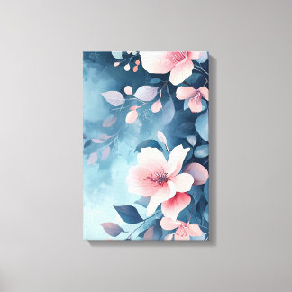 Midnight Bloom: Blush on Indigo Print Leinwanddruck