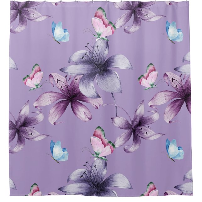 MIDNIGHT BLOOM & BUTTERFLIS DUSCHVORHANG (Vorderseite)