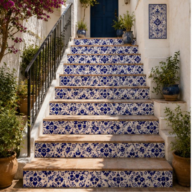 Midnight Bloom Classic Blue Floral Mosaic Fliese (Von Creator hochgeladen)