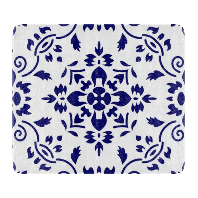 Midnight Bloom Classic Blue Floral Mosaic Schneidebrett (Vorderseite)