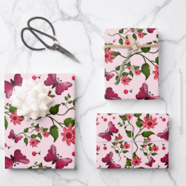 Midnight Bloom Schmetterling Floral Geschenkpapier Set