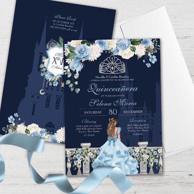 Midnight Blue Ainderella Princess Quinceañera Einladung (Von Creator hochgeladen)