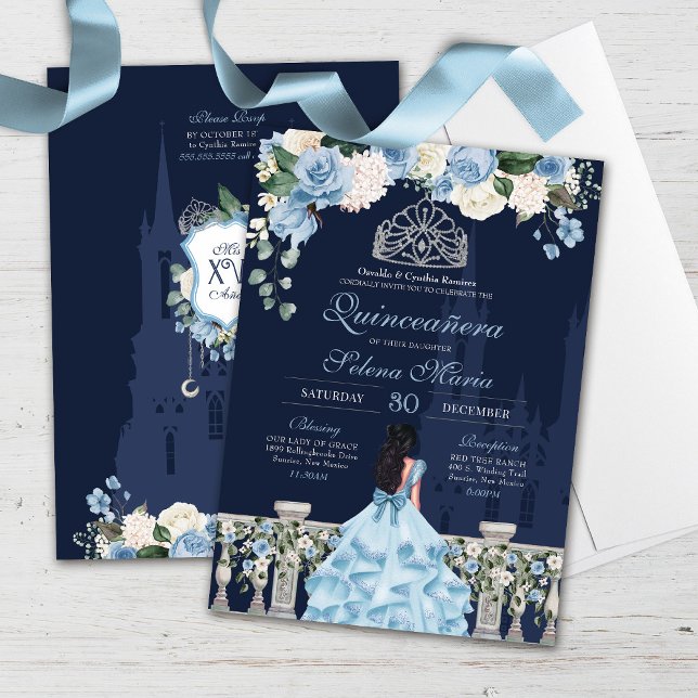 Midnight Blue Ainderella Princess Quinceañera Einladung (Von Creator hochgeladen)