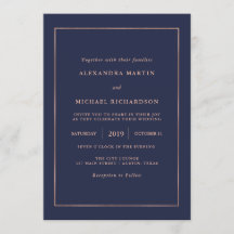 Midnight Blue and Imitats Rose Gold Border Wedding