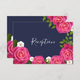 Midnight Blue and Pink Rose Wedding - Empfang Einladung